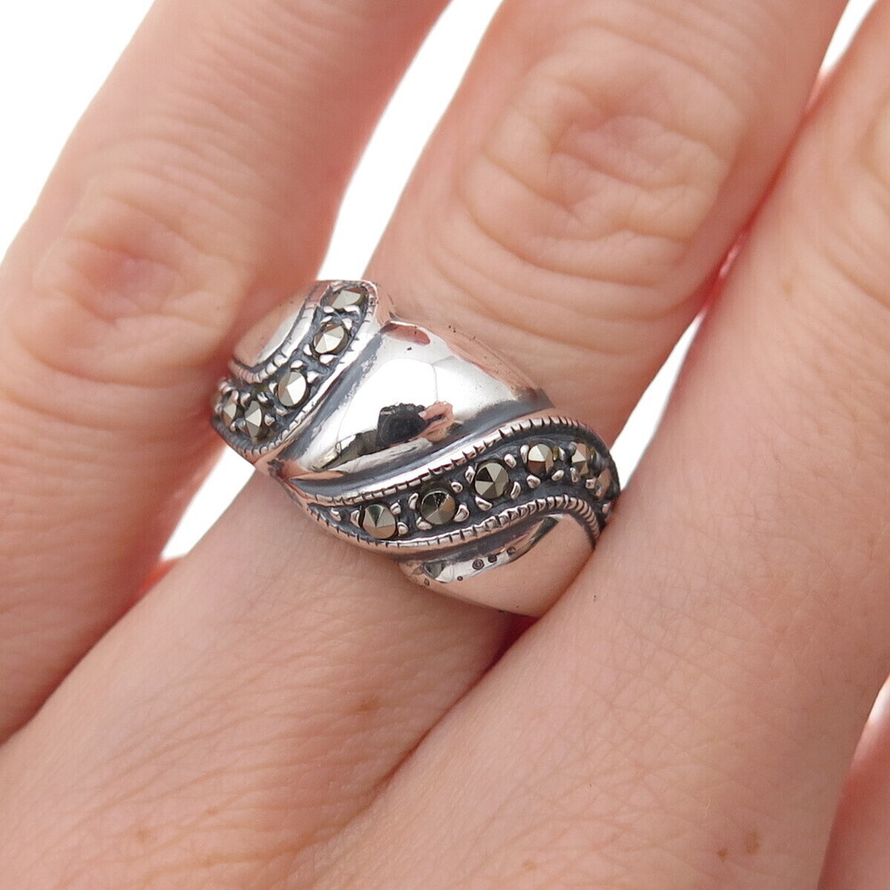 Chapal Zenray 925 Sterling Silver Vintage Real Marcasite Oxidized Ring Size 6.25